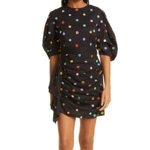 RHODE Black and Multi Color Puff Sleeve Mini Dress